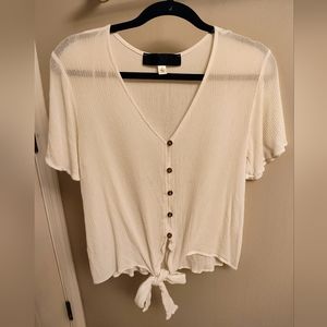 Blue Rain small white button down front tie short sleeve blouse